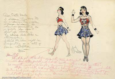 Esquisse de Wonder Woman, annotée par William Moulton Marston.