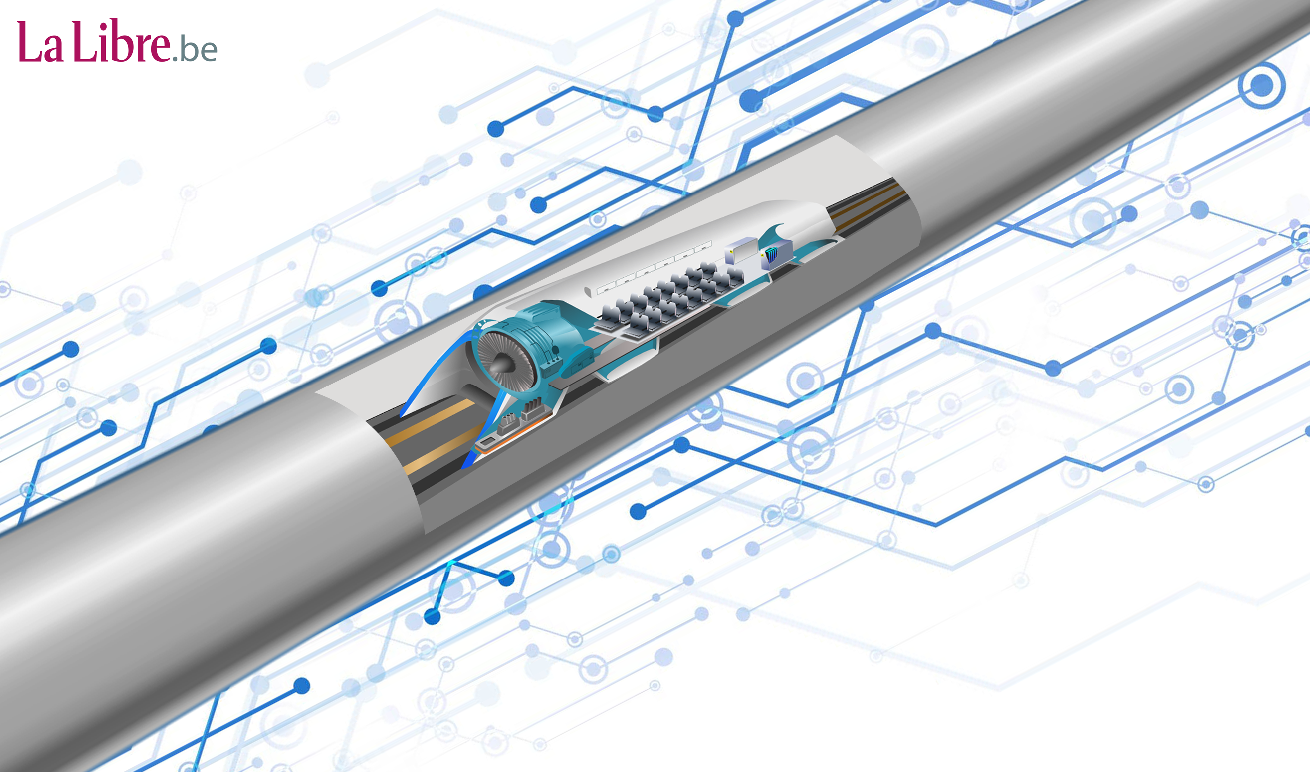 Dans ce tube, une capsule se déplace sur un champ magnétique (donc sans contact direct avec le rail) à une vitesse théorique de plus de 1100 km\/h.